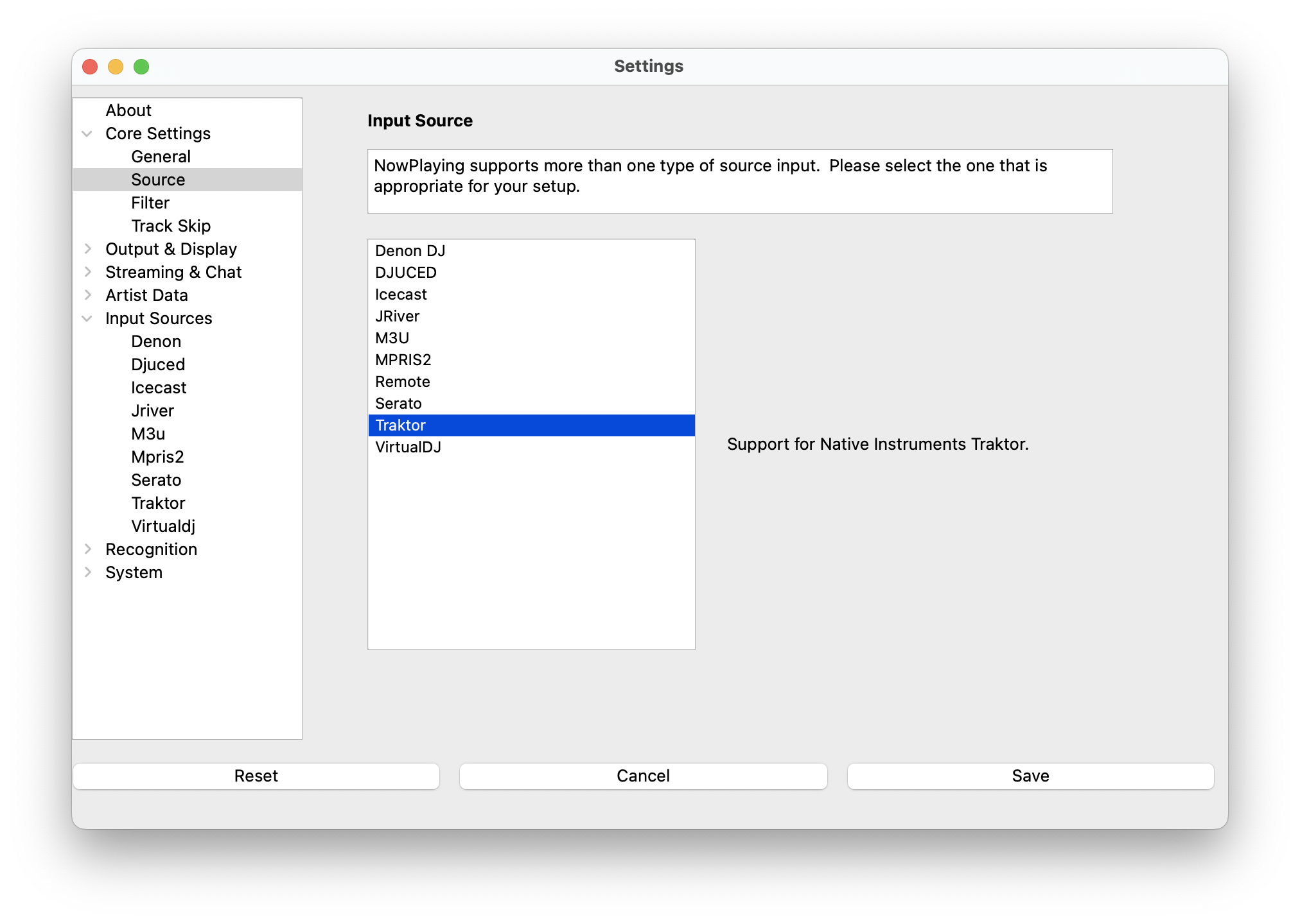 Traktor Source Selection