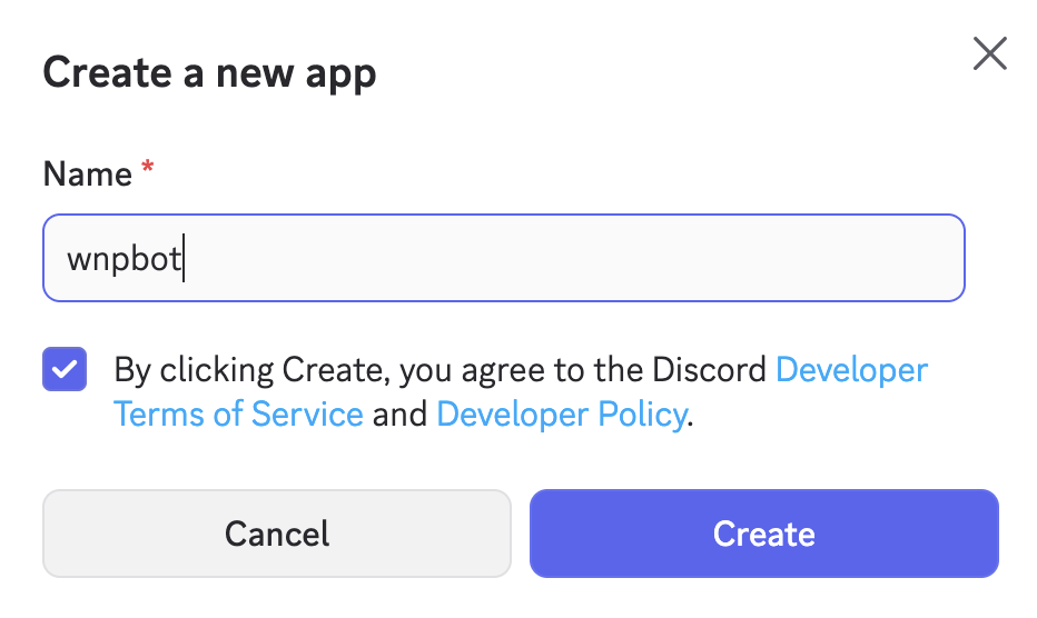 Create a new app dialog