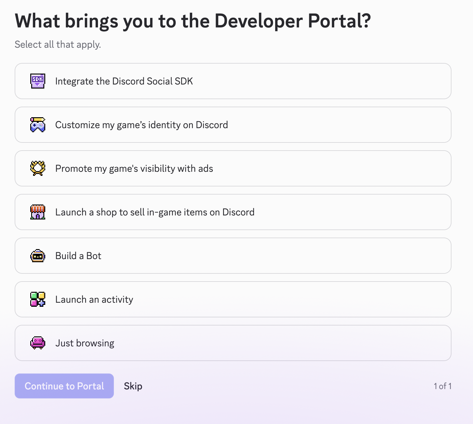 Discord developer portal onboarding
