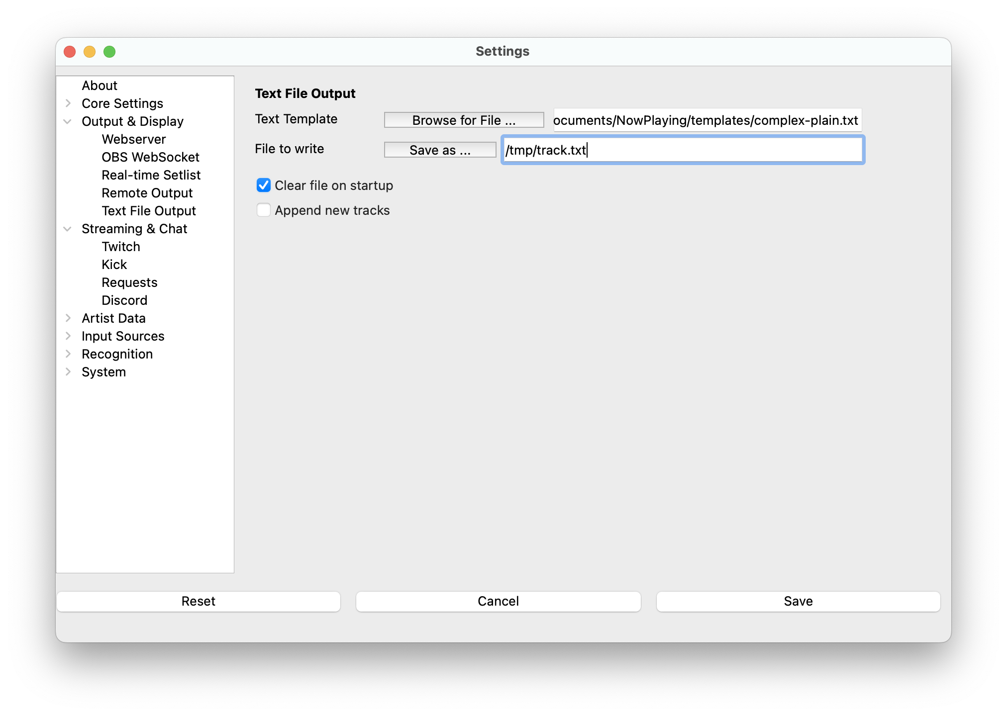 Account Settings for text files