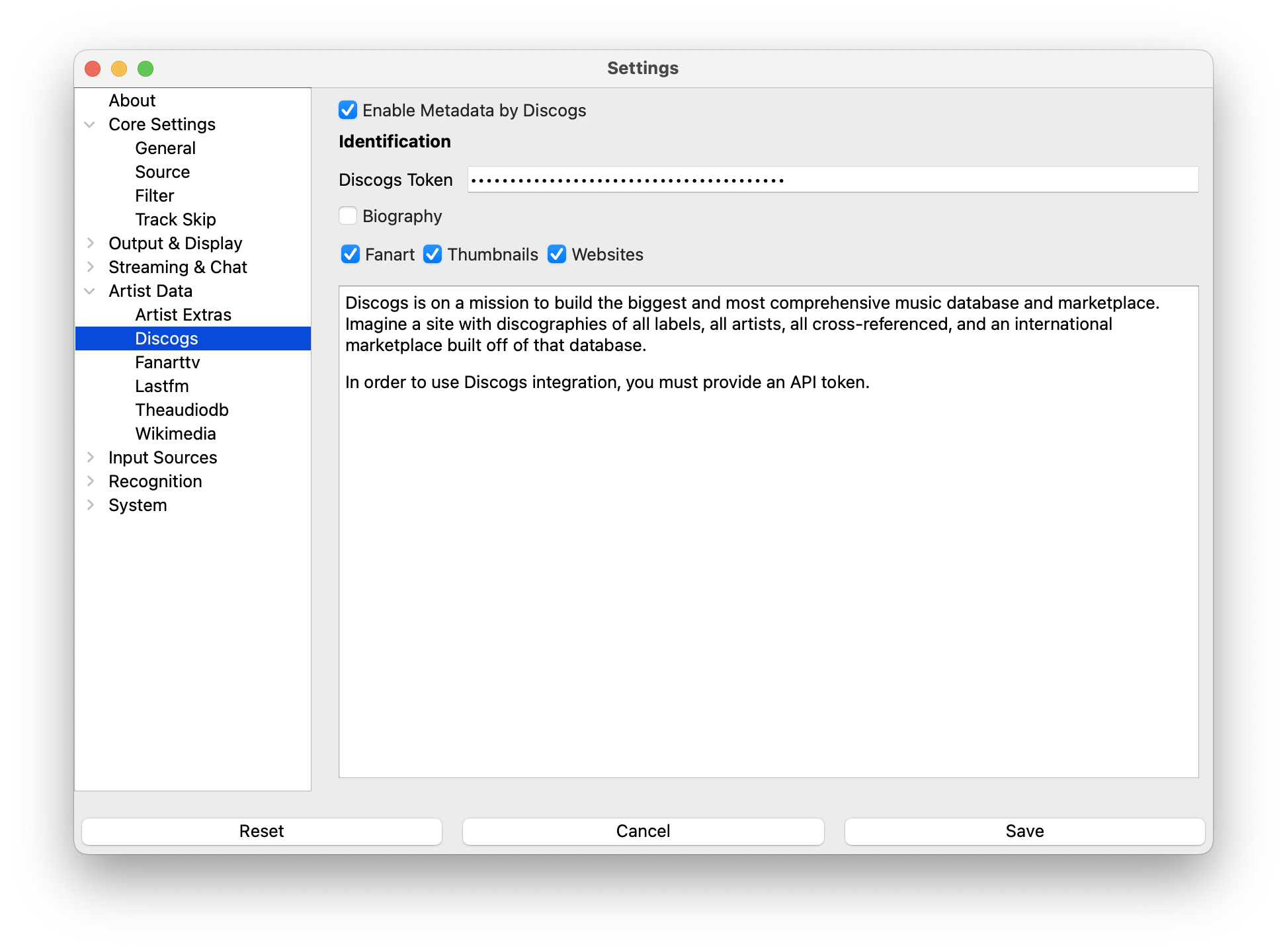 Discogs Settings