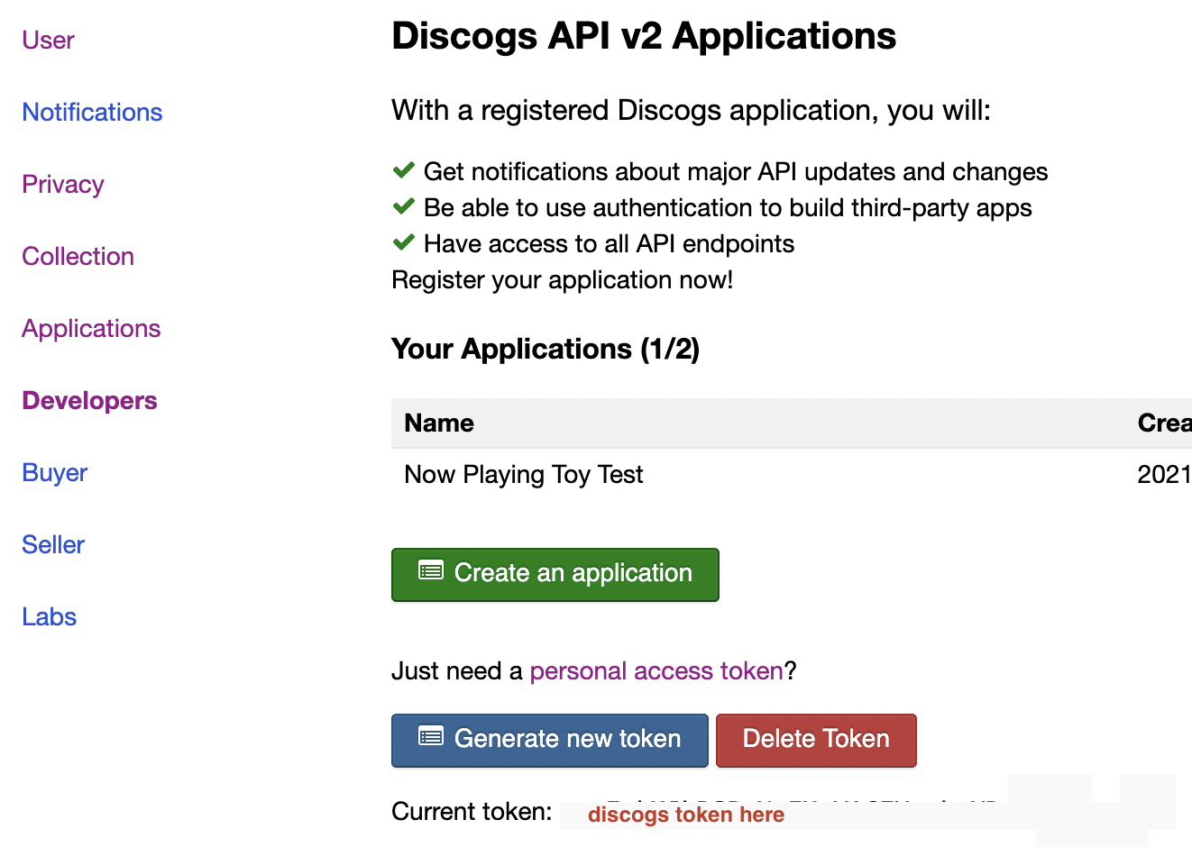Discogs Token Generation