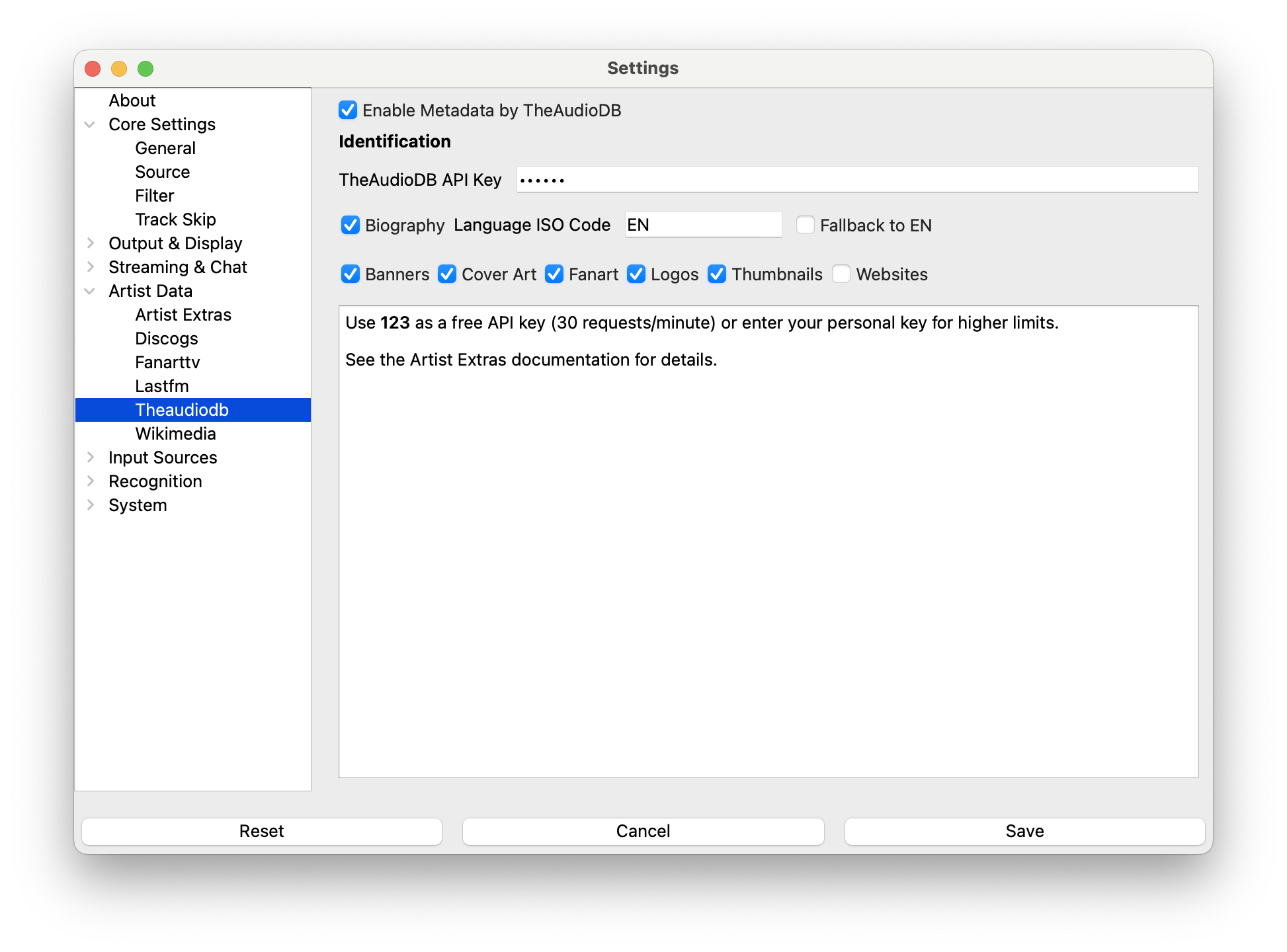 TheAudioDB Settings