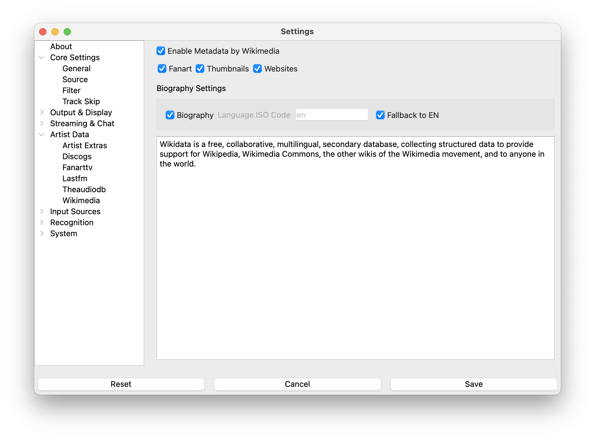 Wikimedia Settings