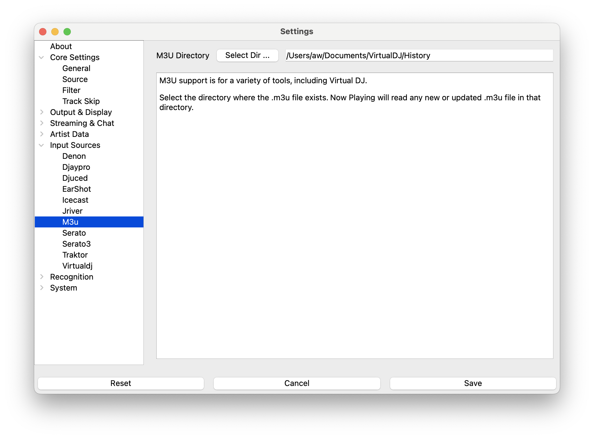 M3U Source Selection