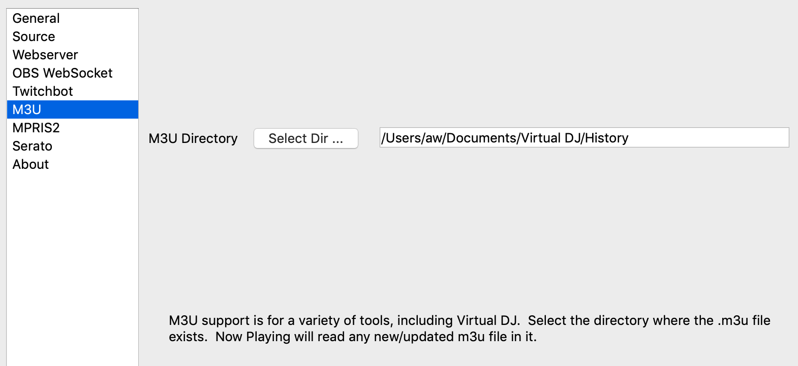 M3U Directory Selection