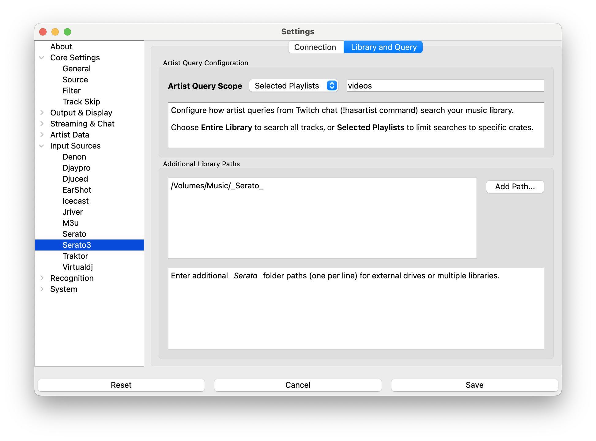 Library and Query Settings
