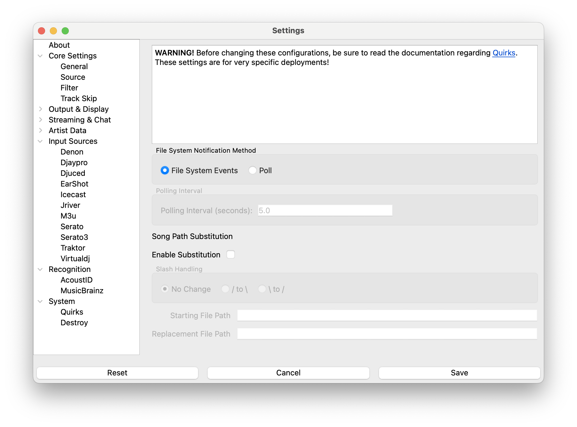 Quirks Settings