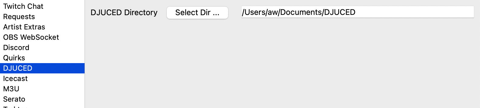 DJUCED Directory Selection