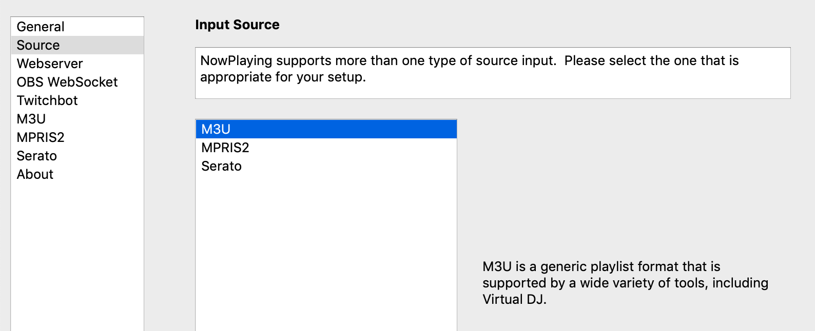 M3U Source Selection