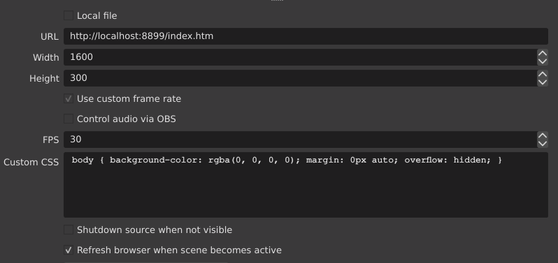 OBS webserver settings screen