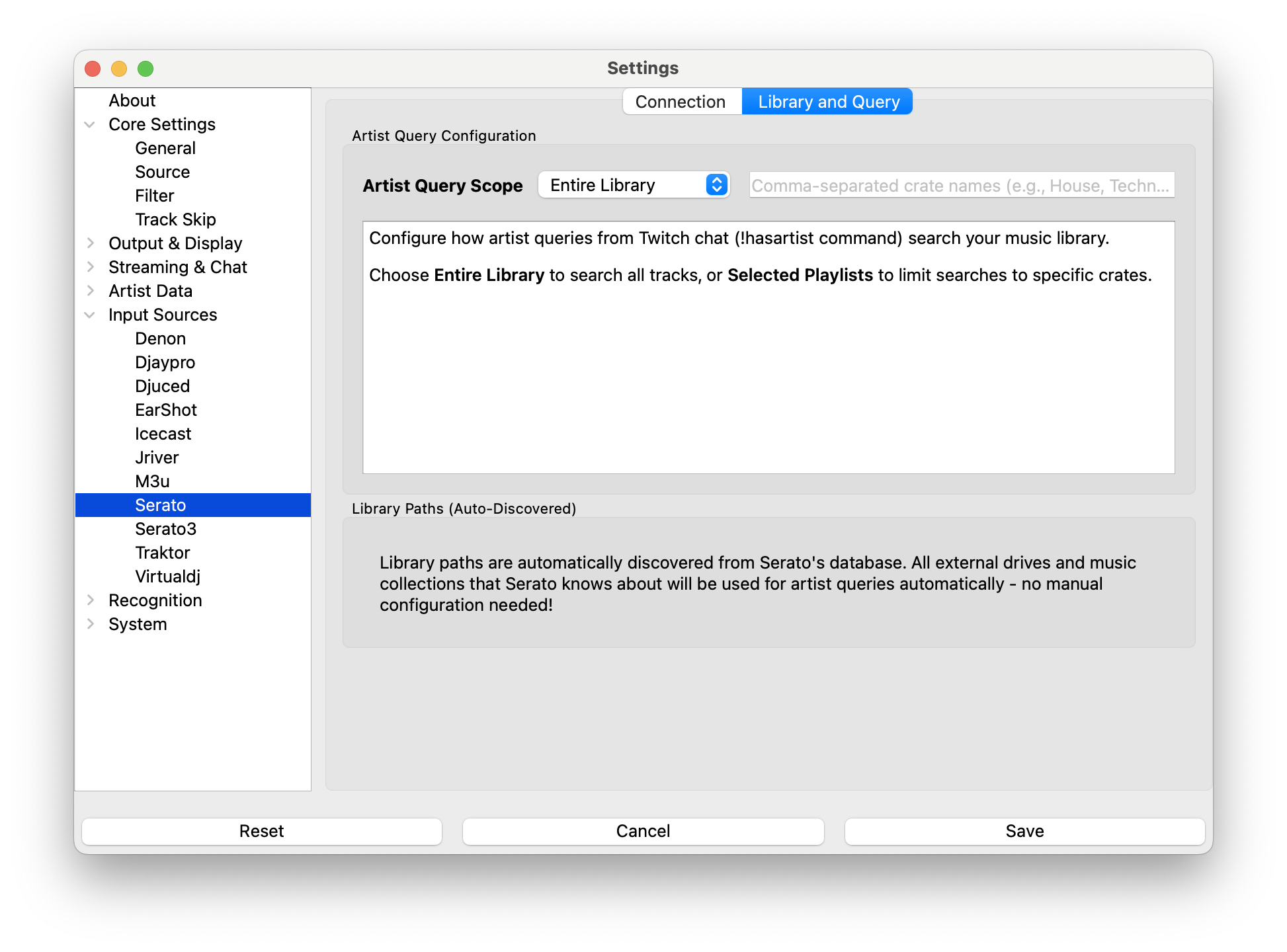 Library and Query Settings