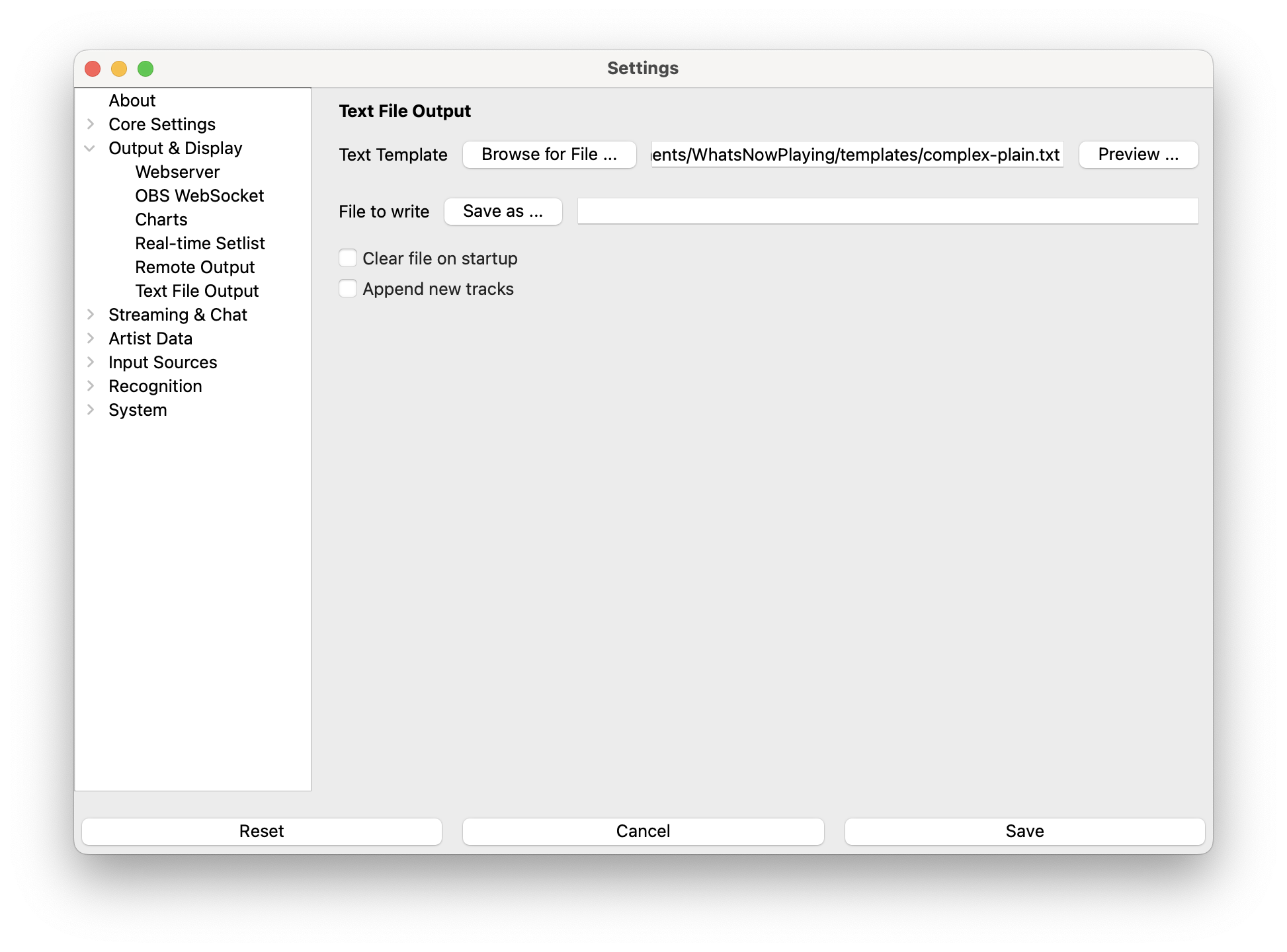Account Settings for text files