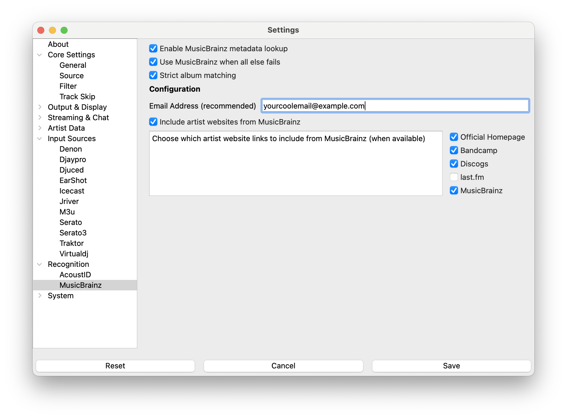 MusicBrainz Settings