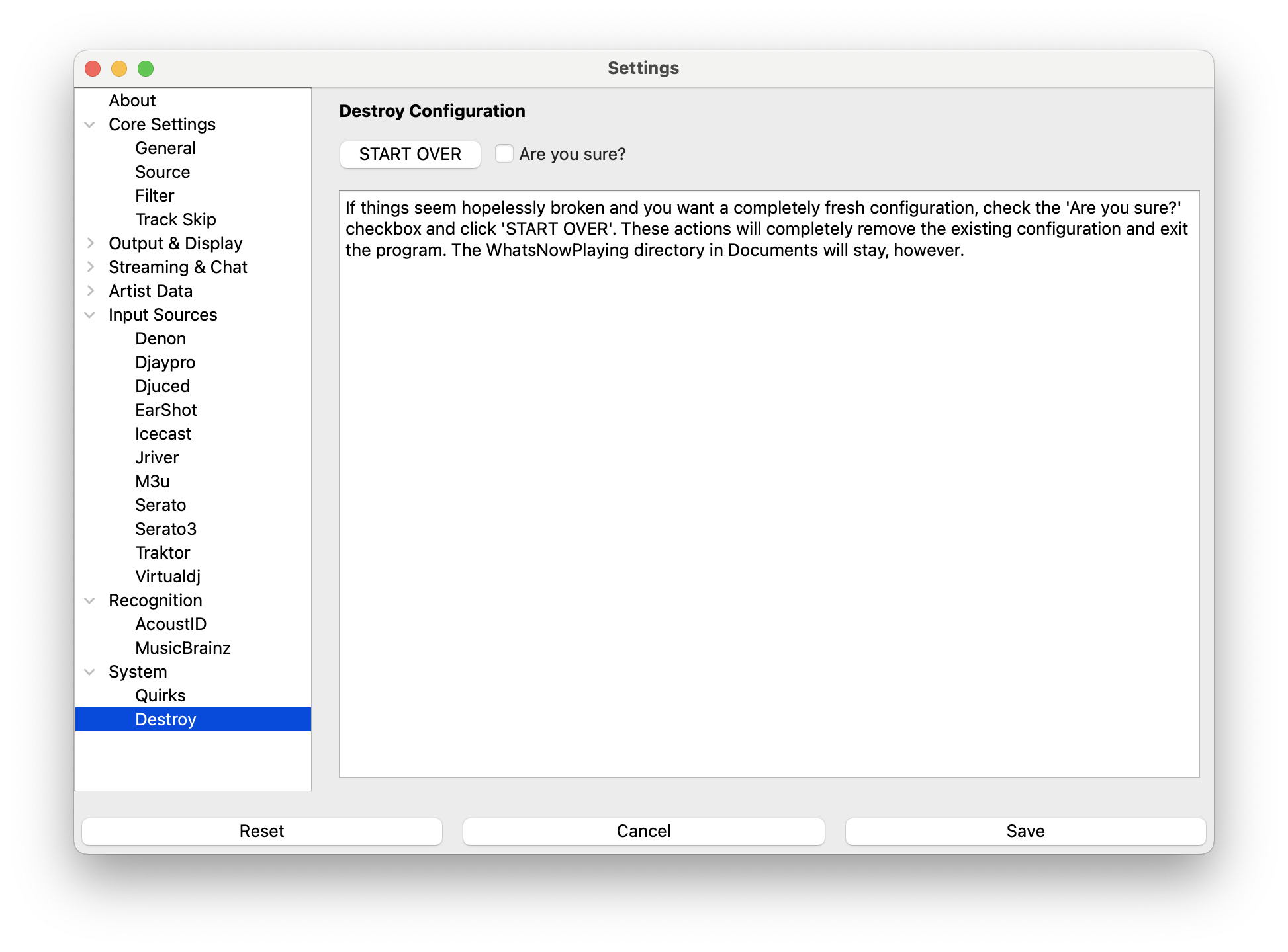 Destroy Configuration Settings